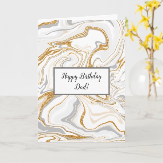 Witte, grijze en gouden marmer Pap's verjaardag Kaart (Gele Bloem)