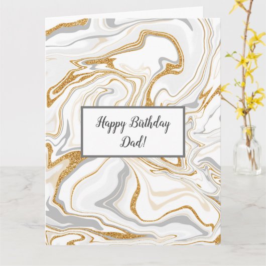 Witte, grijze en goudmarmer Pap's Birthday Kaart (Gele Bloem)