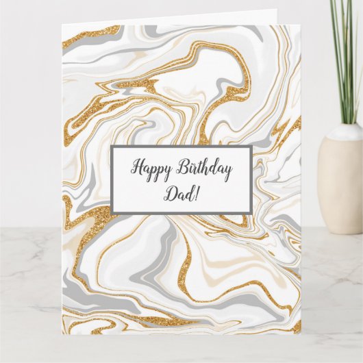 Witte, grijze en goudmarmer Pap's Birthday Kaart (Voorkant)