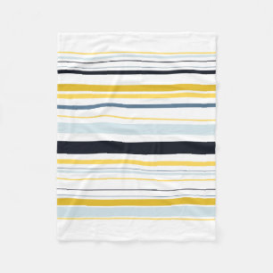 Witte grijze gele marine blauwe strepen fleece deken