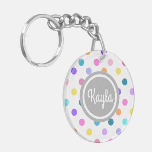 Witte grijze / grijze persoonlijke polka stippen s sleutelhanger (Voorkant Links)