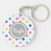 Witte grijze / grijze persoonlijke polka stippen s sleutelhanger (Achterkant)