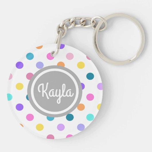 Witte grijze / grijze persoonlijke polka stippen s sleutelhanger (Achterkant)