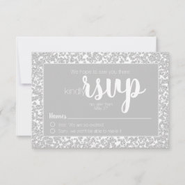 Witte grijze informele diamant glitters bruiloft R RSVP Kaartje