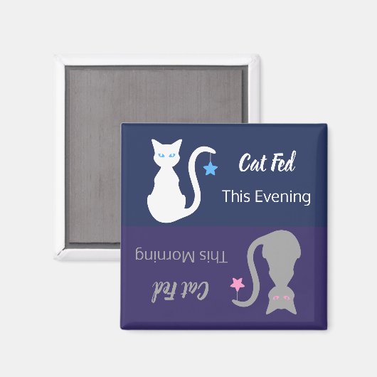 Witte/grijze kat Fed Reminder Magnet (Voorkant / Achterkant)