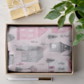 Witte Grijze Kersthuizen op Roze Tissuepapier (Geschenk)