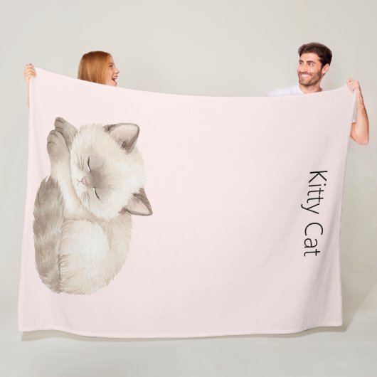 Witte Grijze Kitten Kat Fleece Deken (In situ)