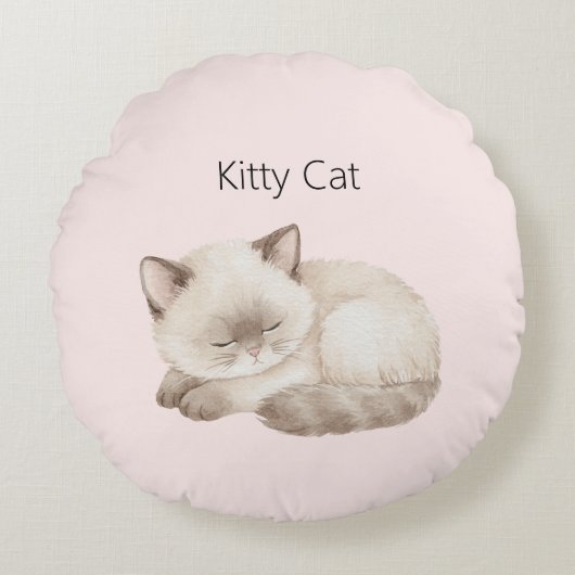 Witte Grijze Kitten Kat Rond Kussen (Voorkant)
