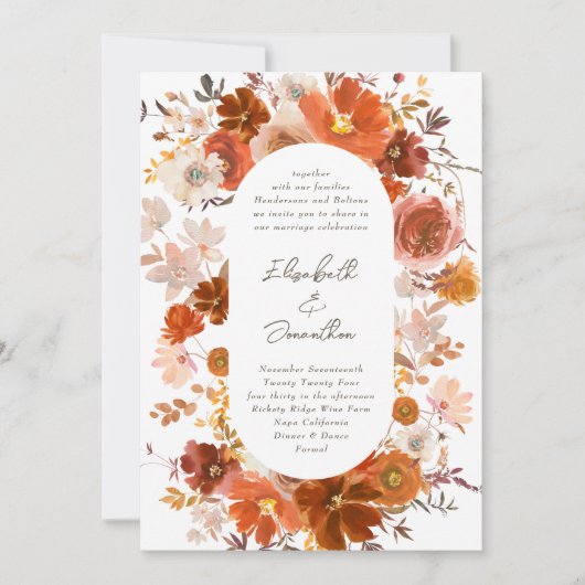 Witte grijze koppervlakte botanische bruiloft kaart (Voorkant)