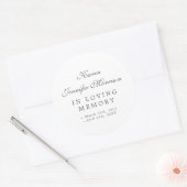Witte grijze legante naam in script voor het opsla ronde sticker (Envelop)