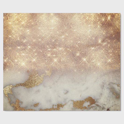 Witte grijze marmer Golden Shiny Brush Glitter Spa Cadeaupapier (Vlak)