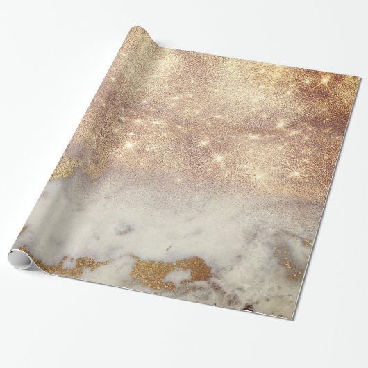 Witte grijze marmer Golden Shiny Brush Glitter Spa Cadeaupapier (Uitgerold)
