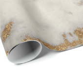 Witte grijze marmer Golden Shiny Brush Glitter Spa Cadeaupapier (Rol Hoek)
