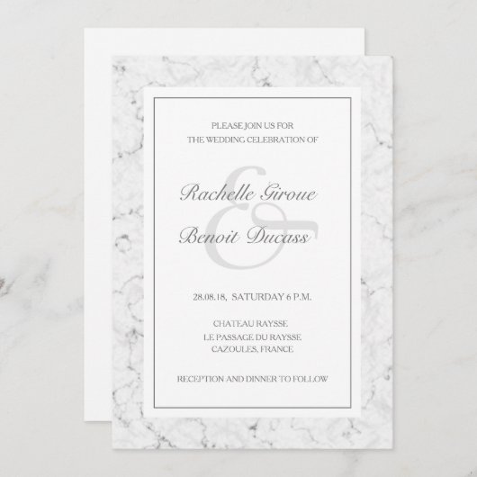 Witte grijze marmer met elegante moderne bruiloft kaart (Voorkant / Achterkant)