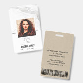 WITTE GRIJZE MARMER TEXTUUR WERKNEMER FOTO BARCODE BADGE (Voor- en achterkant)