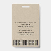 WITTE GRIJZE MARMER TEXTUUR WERKNEMER FOTO BARCODE BADGE (Achterkant)