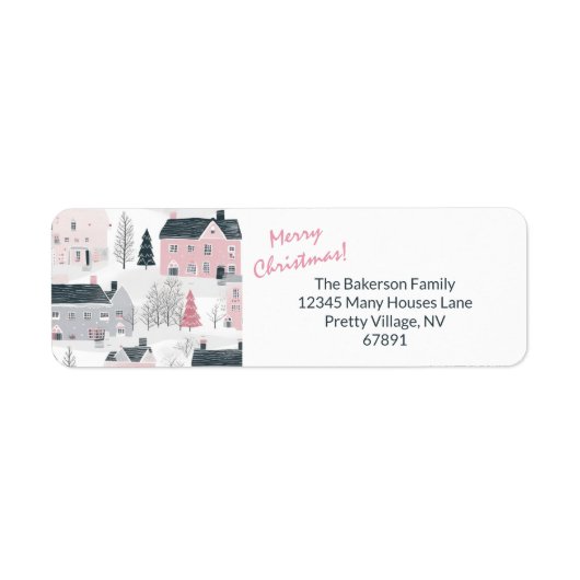 Witte, Grijze, Roze Kerst  Huizen Etiket (Voorkant)