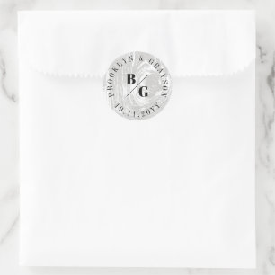 Witte Grijze Rustieke Houtstructuur Textuur Winter Ronde Sticker