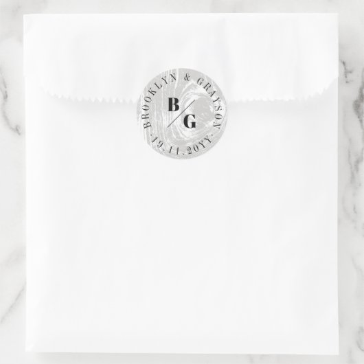 Witte Grijze Rustieke Houtstructuur Textuur Winter Ronde Sticker (Tas)