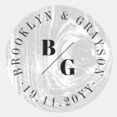 Witte Grijze Rustieke Woodgrain Textuur Winter Bru Ronde Sticker (Voorkant)