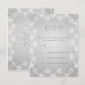 Witte grijze sneeuwvlokken winterbruiloft RSVP (Voorkant / Achterkant)