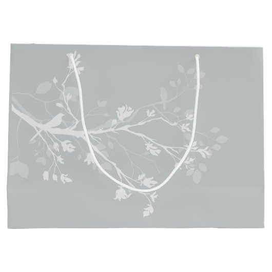 Witte Grijze Vogel takken Bruiloft Groot Cadeauzakje (Achterkant)