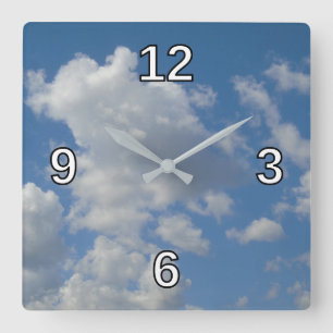 Witte/grijze wolken en Blue Sky Square Clock Vierkante Klok