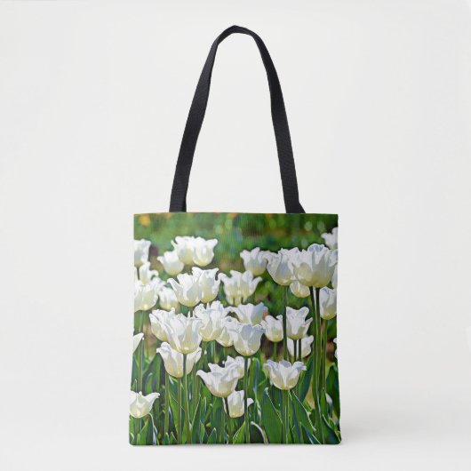Witte grillige Tulpen Bloemenkunst Canvas tas (Voorkant)