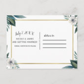 Witte groene bladeren Anemone Floral Save the Date Aankondigingskaart (Achterkant)