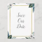 Witte groene bladeren Anemone Floral Save the Date Aankondigingskaart (Voorkant)