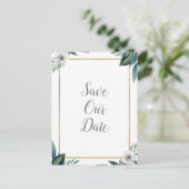 Witte groene bladeren Anemone Floral Save the Date Aankondigingskaart (Staand voorkant)