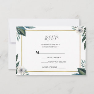 Witte Groene Bladeren Anemoon Bloem RSVP Antwoord