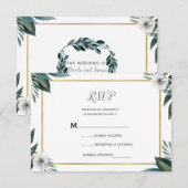 Witte Groene Bladeren Anemoon Bloemen RSVP Antwoor Kaartje (Voorkant / Achterkant)