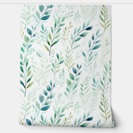 Witte groene bladeren behang