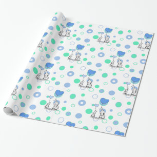 Witte Groene Blauwe Olifanten Met Ballonnen Gift W Cadeaupapier