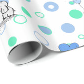 Witte Groene Blauwe Olifanten Met Ballonnen Gift W Cadeaupapier (Rol Hoek)