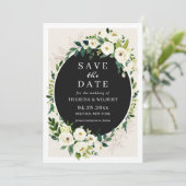 Witte Groene Bloem Bloemen Huwelijk Save the Date Kaart (Staand voorkant)