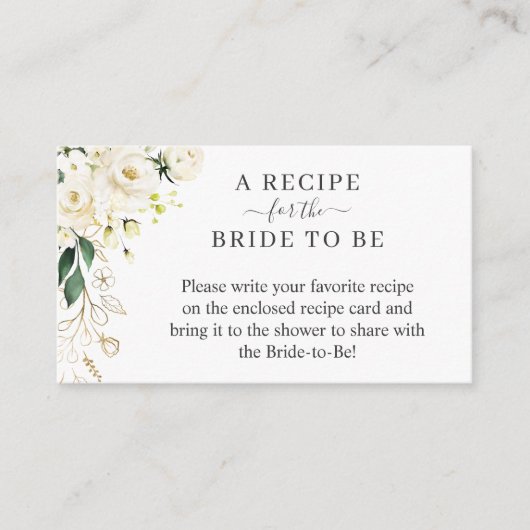 Witte groene bloem bruiloft recept verzoek informatiekaartje (Voorkant)