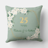 Witte Groene Bloem Gouden Lijst Huwelijks Jubileum Kussen (Achterkant)