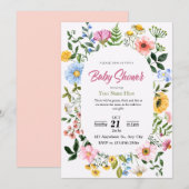 Witte & Groene Bloemen Baby Douche Uitnodigingen M (Voorkant / Achterkant)