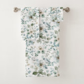 Witte Groene Bloemen Eucalyptus Groene Waterverf Bad Handdoek (Insitu)