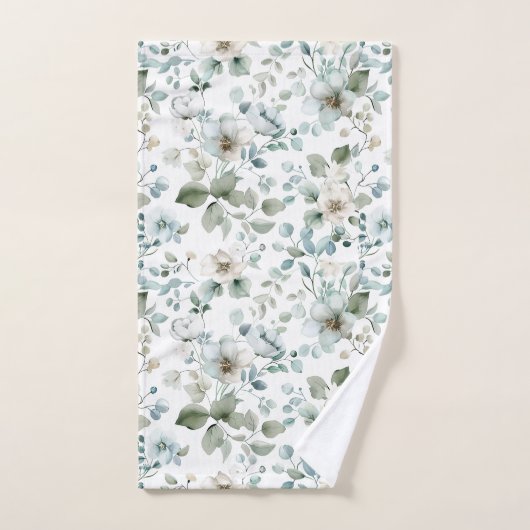 Witte Groene Bloemen Eucalyptus Groene Waterverf Bad Handdoek (Handdoek)