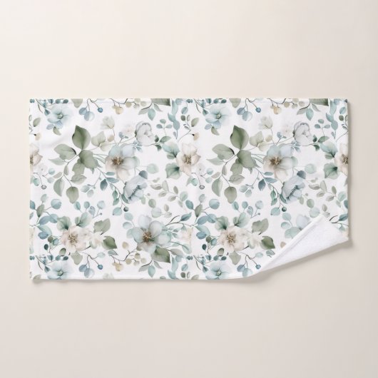 Witte Groene Bloemen Eucalyptus Groene Waterverf Bad Handdoek (Handdoek)