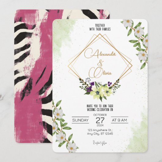 Witte Groene Bloemen Huwelijksuitnodiging Kaart (Voorkant / Achterkant)