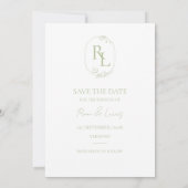 Witte Groene Bloemen Monogram Bruiloft Save The Da Aankondiging (Achterkant)