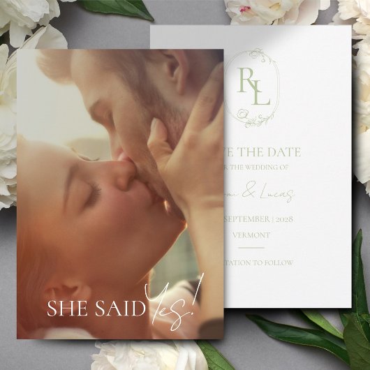 Witte Groene Bloemen Monogram Bruiloft Save The Da Aankondiging