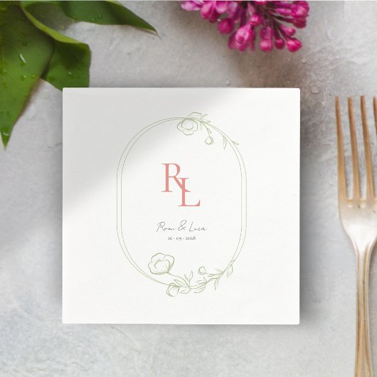 Witte Groene Bloemen Monogram Bruiloft Servetten