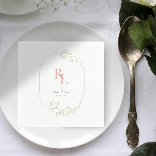Witte Groene Bloemen Monogram Bruiloft Servetten