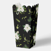 Witte groene bloempatroon op zwarte popcorn bedankdoosjes (Achterkant)
