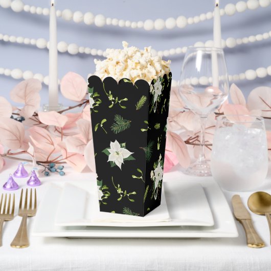 Witte groene bloempatroon op zwarte popcorn bedankdoosjes (Huwelijk)